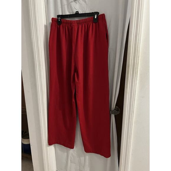 Liz Claiborne Red French Terry Pull On Wide Leg Pants Sz L - Picture 3 of 6